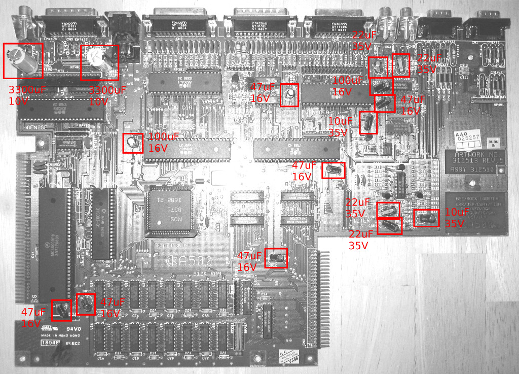 Amiga 500 Capacitor Locations