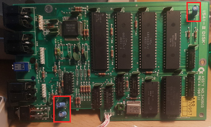 Commodore 1541-II Capacitor Locations