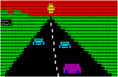 Screenshot of Racing Game in Curses