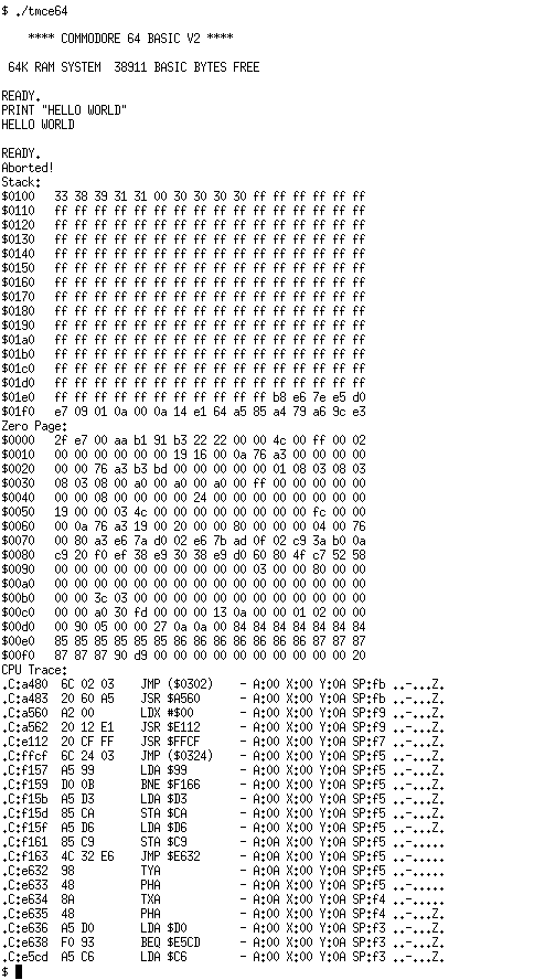 Terminal Mode Commodore 64 Emulator